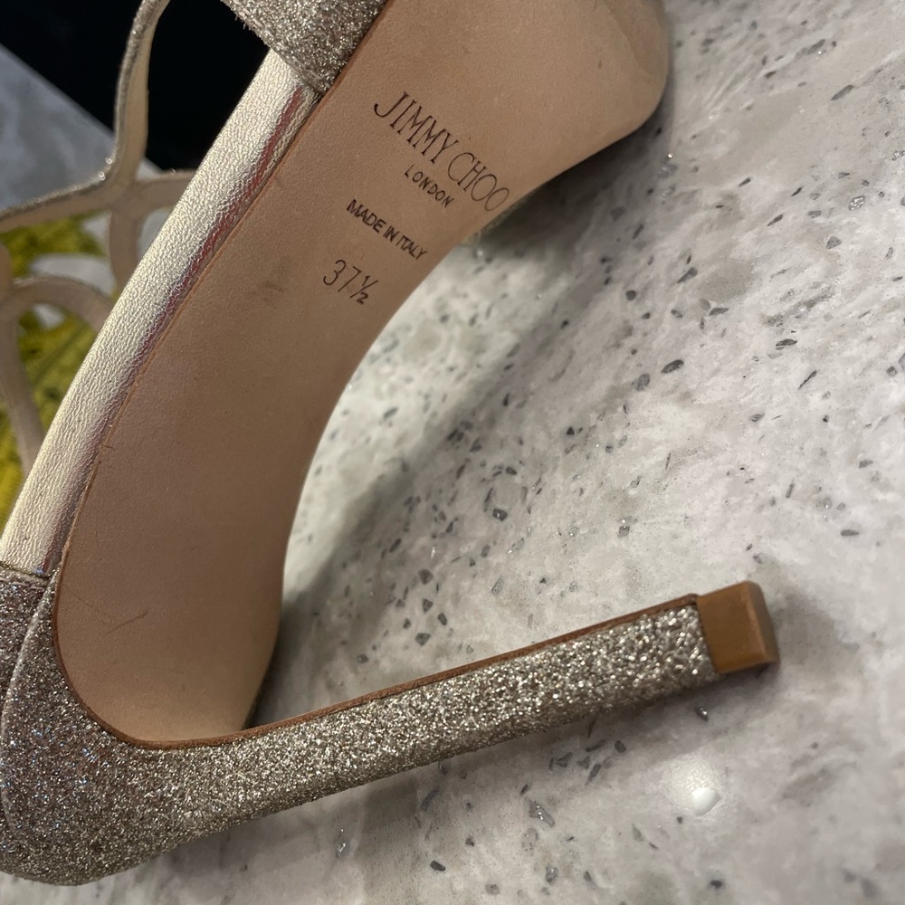 AUTHENTIC Jimmy Choo Platinum  Dusty Glitter accent pumps 37.5 - Picture 6 of 6
